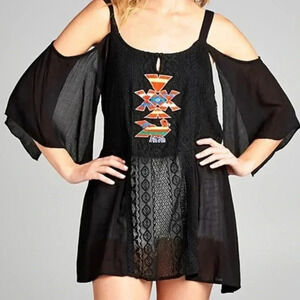 🆕Plus Size Black Lace Cold-Shoulder Tunic 3X🆕